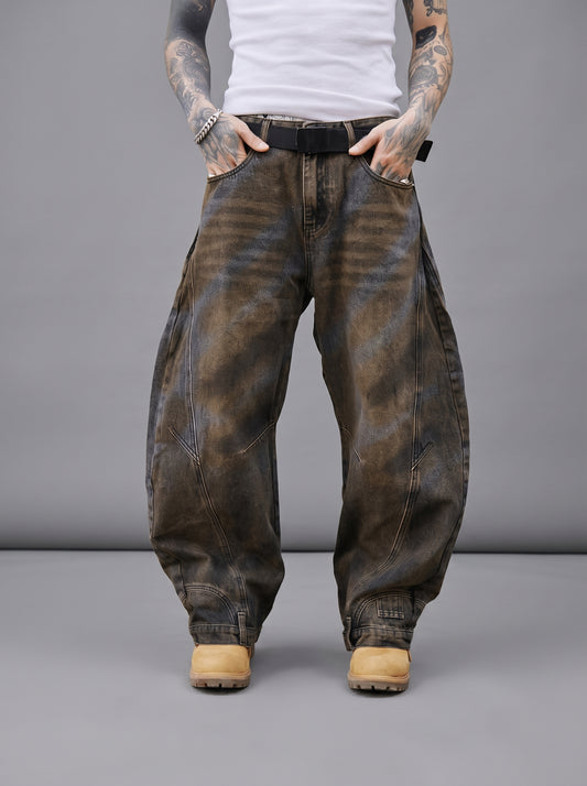 Vintage Rust Washed Oversized Curved Denim Jeans