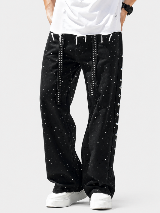 Jean oversize droit à strass en forme d’étoile