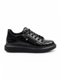Apollo Moda men's Aether Onyx black croc-embossed casual sneaker, fourth angle