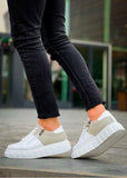 Men's Altair Sandstone white and beige sneaker with side zipper by Apollo Moda, fifth angle