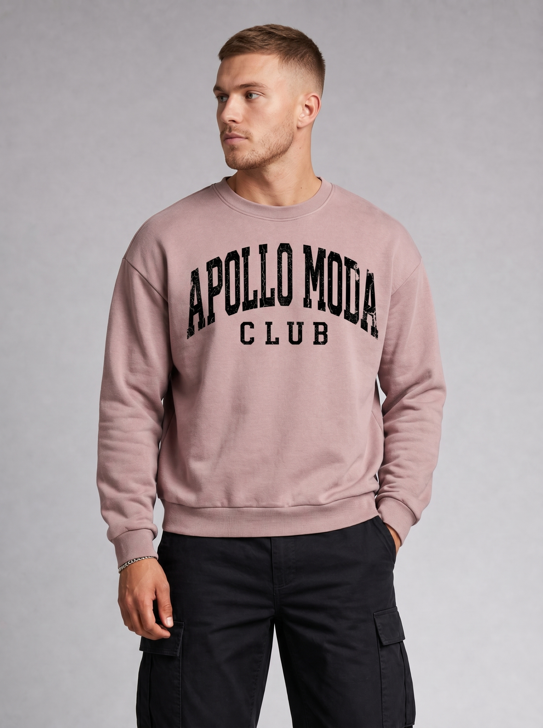 Club Collegiate oversized crewneck sweatshirt in pink by Apollo Moda, view 3