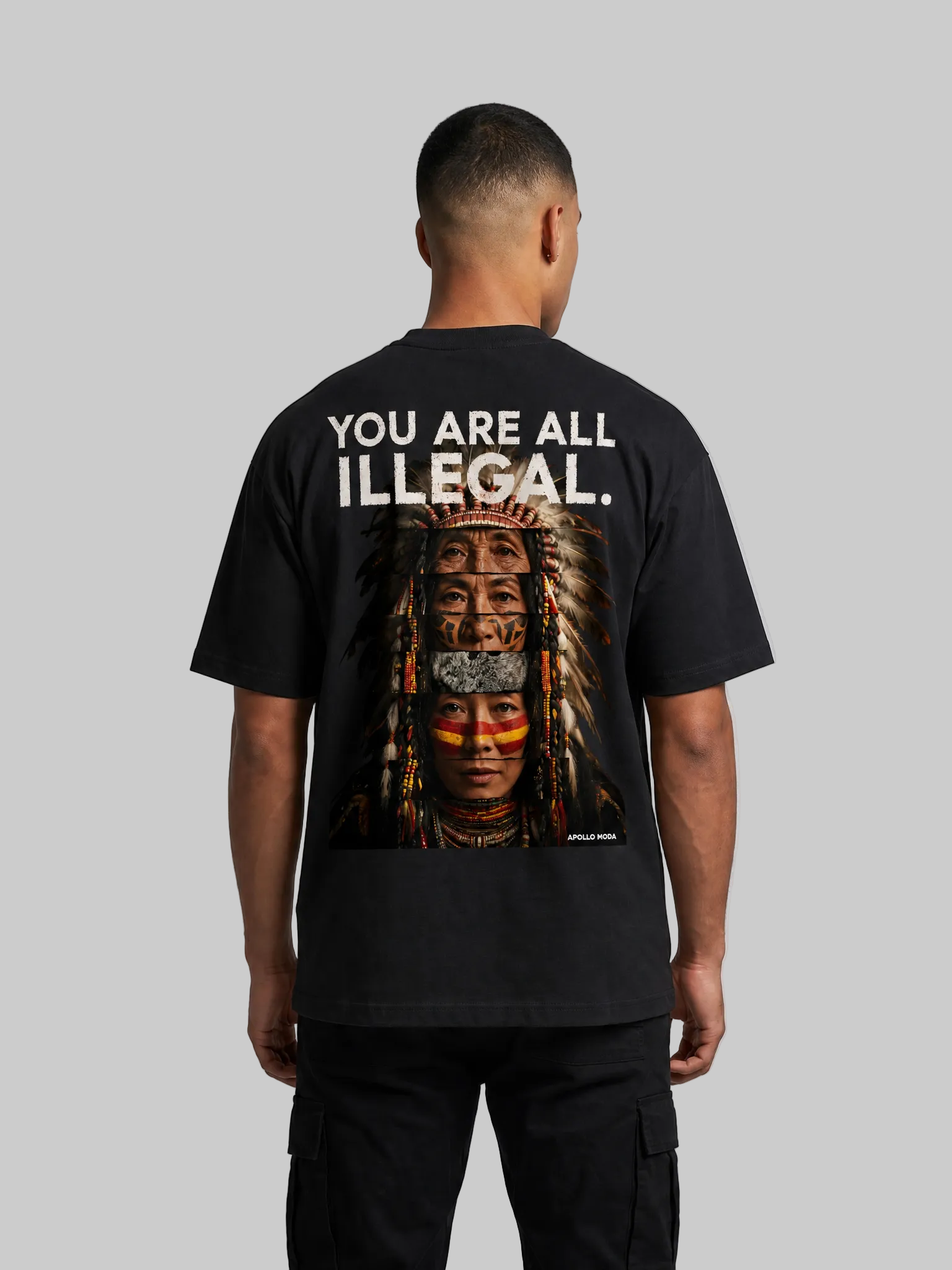 You Are All Illegal oversized heavyweight graphic tee in black by Apollo Moda, main product view