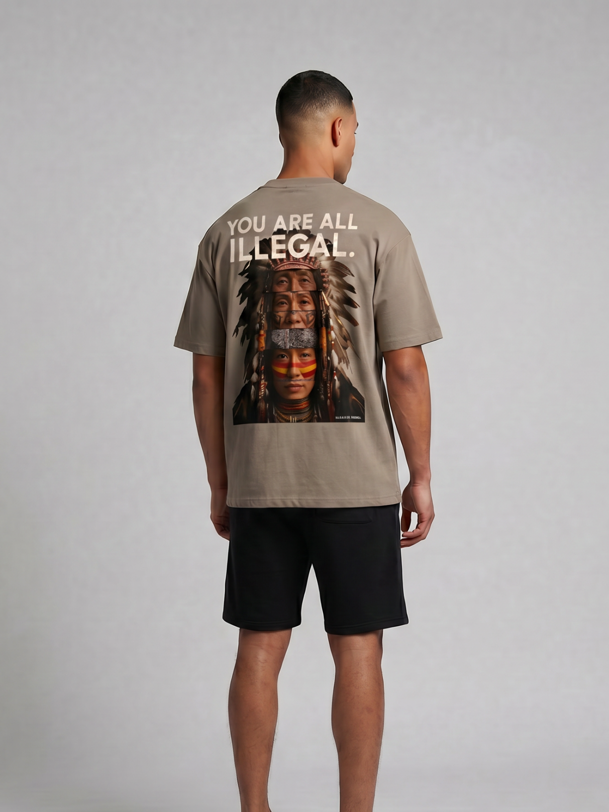 You Are All Illegal oversized heavyweight graphic tee in brown by Apollo Moda, view 5