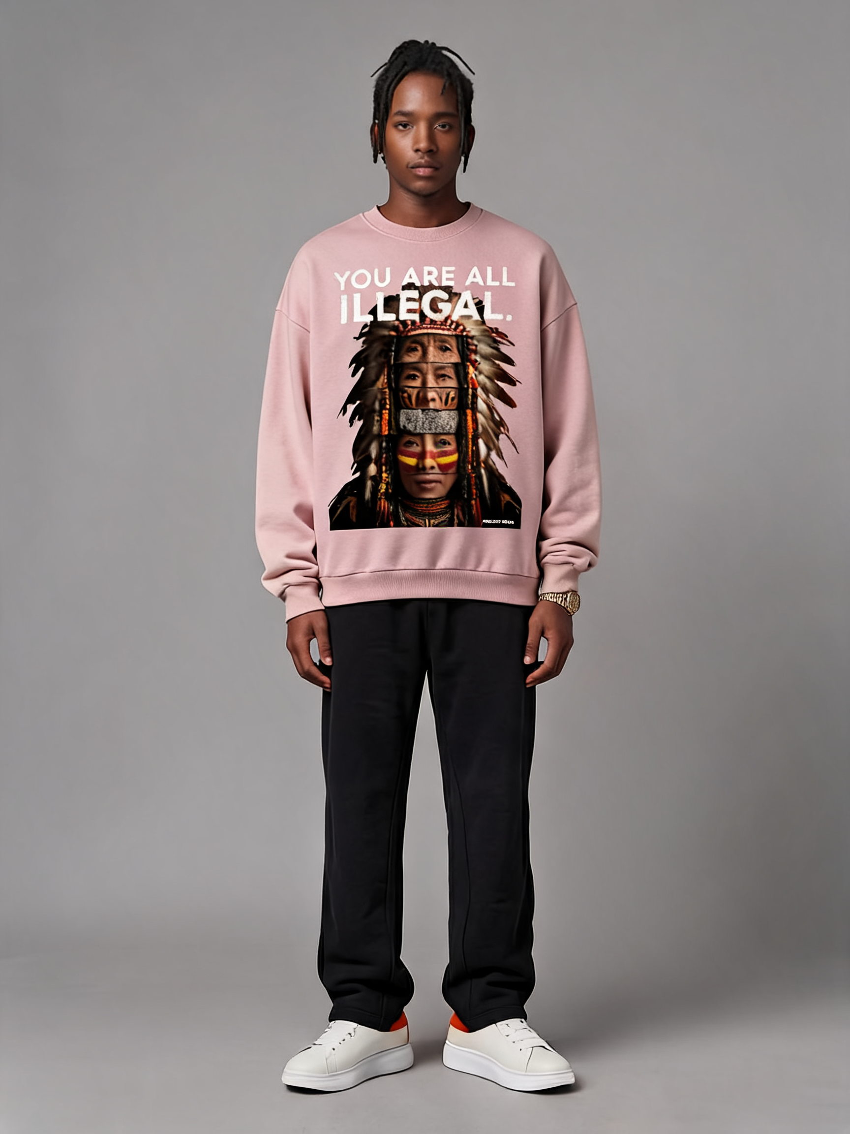 You Are All Illegal oversized sweatshirt in pink by Apollo Moda, view 4