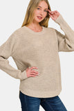 Zenana High Low Long Sleeve Waffle Sweater (pull gaufré à manches longues)