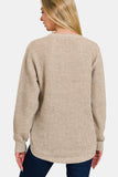 Zenana High Low Long Sleeve Waffle Sweater (pull gaufré à manches longues)