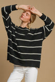 Umgee Wool Blend Striped Round Neck Sweater (Pull à col rond rayé en laine)