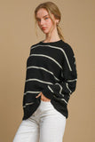 Umgee Wool Blend Striped Round Neck Sweater (Pull à col rond rayé en laine)