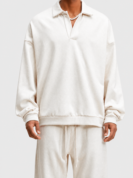 Sweat-shirt oversize à col polo et patte de boutonnage partielle