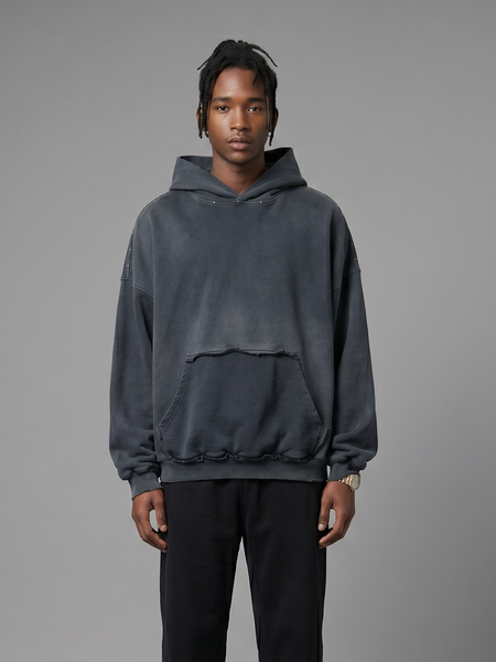 Sweat à capuche délavé avec design de poche inversée