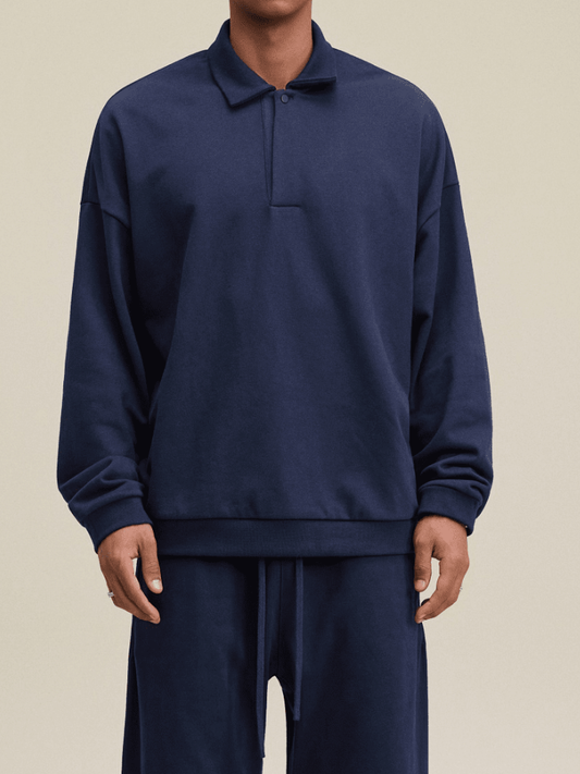 Half-Placket Polo Collar Oversized Sweatshirt