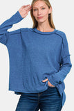 Zenana Full Size Exposed Seam Brushed Round Neck Sweater (Pull à col rond brossé à coutures apparentes)