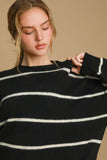 Umgee Wool Blend Striped Round Neck Sweater (Pull à col rond rayé en laine)