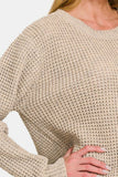 Zenana High Low Long Sleeve Waffle Sweater (pull gaufré à manches longues)