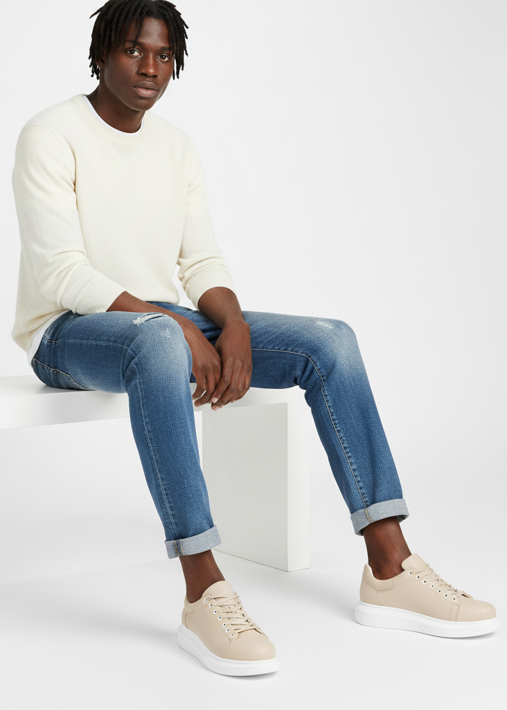 Pluto Cream casual sneaker in beige by Apollo Moda, view 2