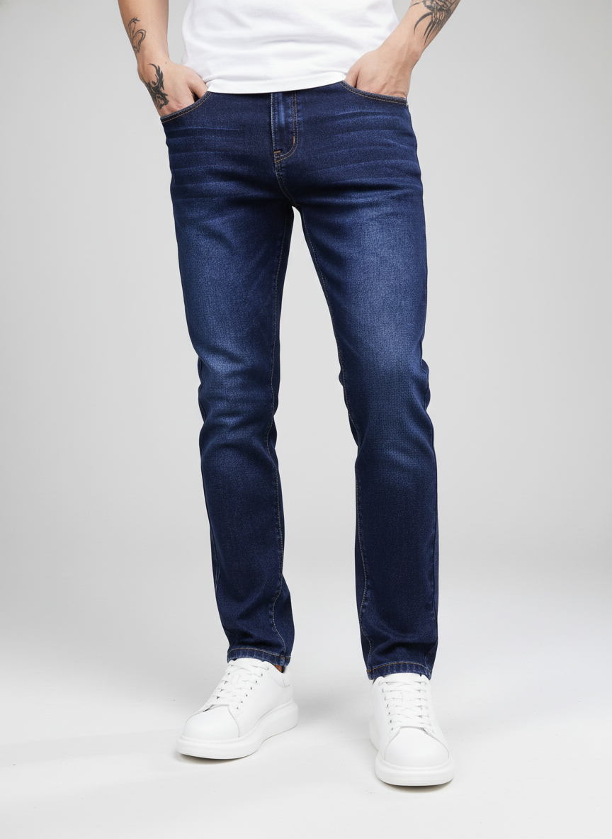 Washed pocket slim fit jeans in blue by Apollo Moda