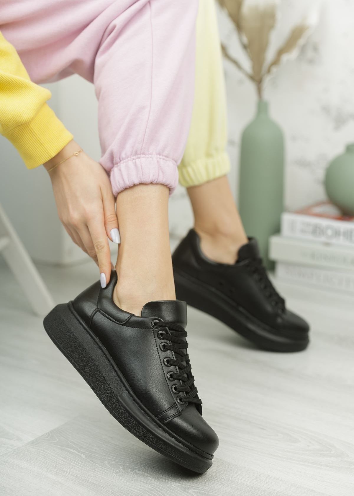Women's Pluto Onyx Black slip-on sneaker in black by Apollo Moda, view 5
