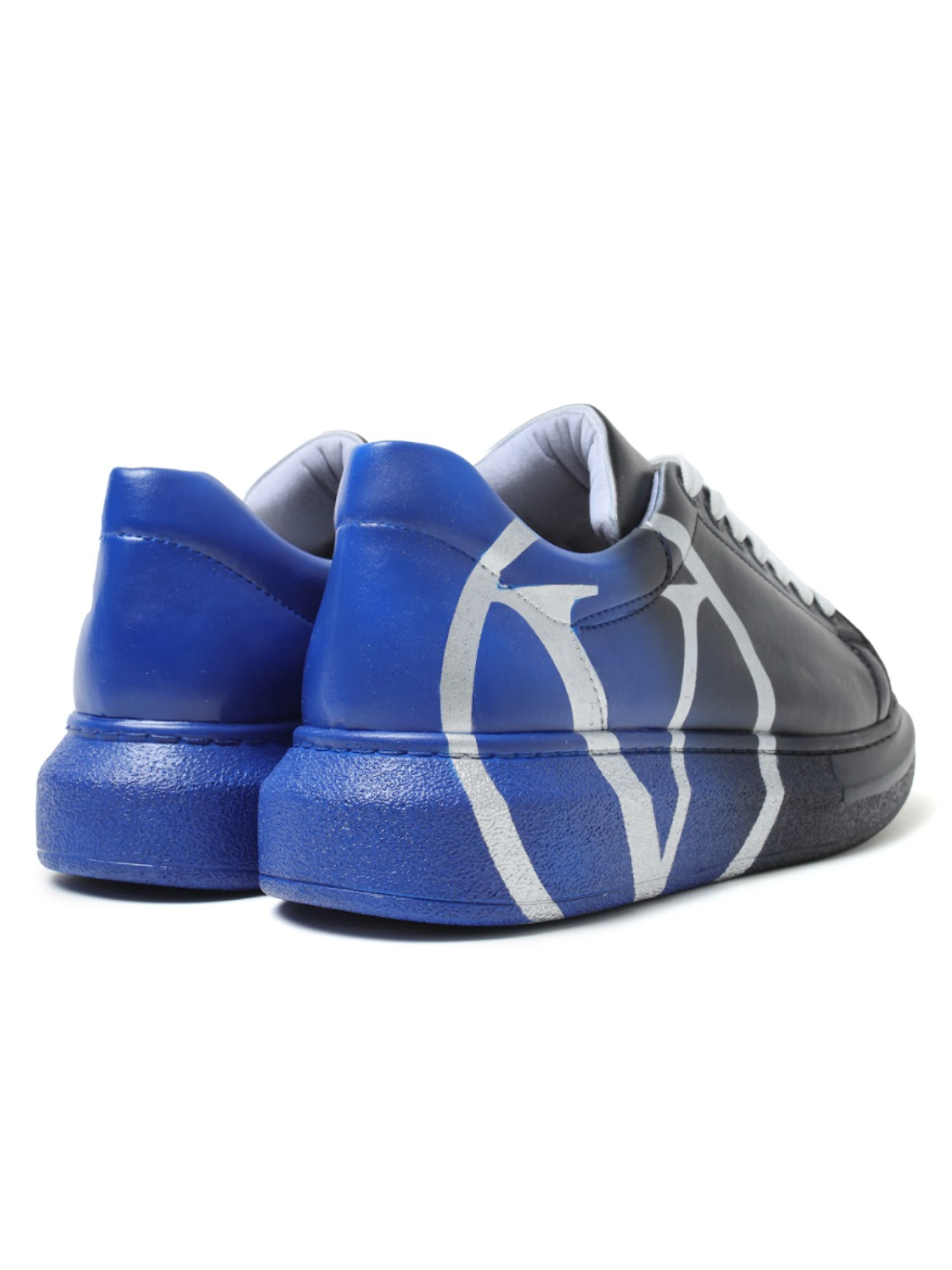 Women's Tokyo V Midnight Surge hand-painted custom sneaker in black and blue by Apollo Moda, view 5