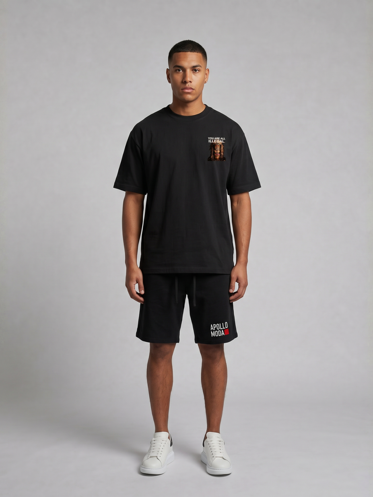 You Are All Illegal oversized heavyweight graphic tee in black by Apollo Moda, view 4