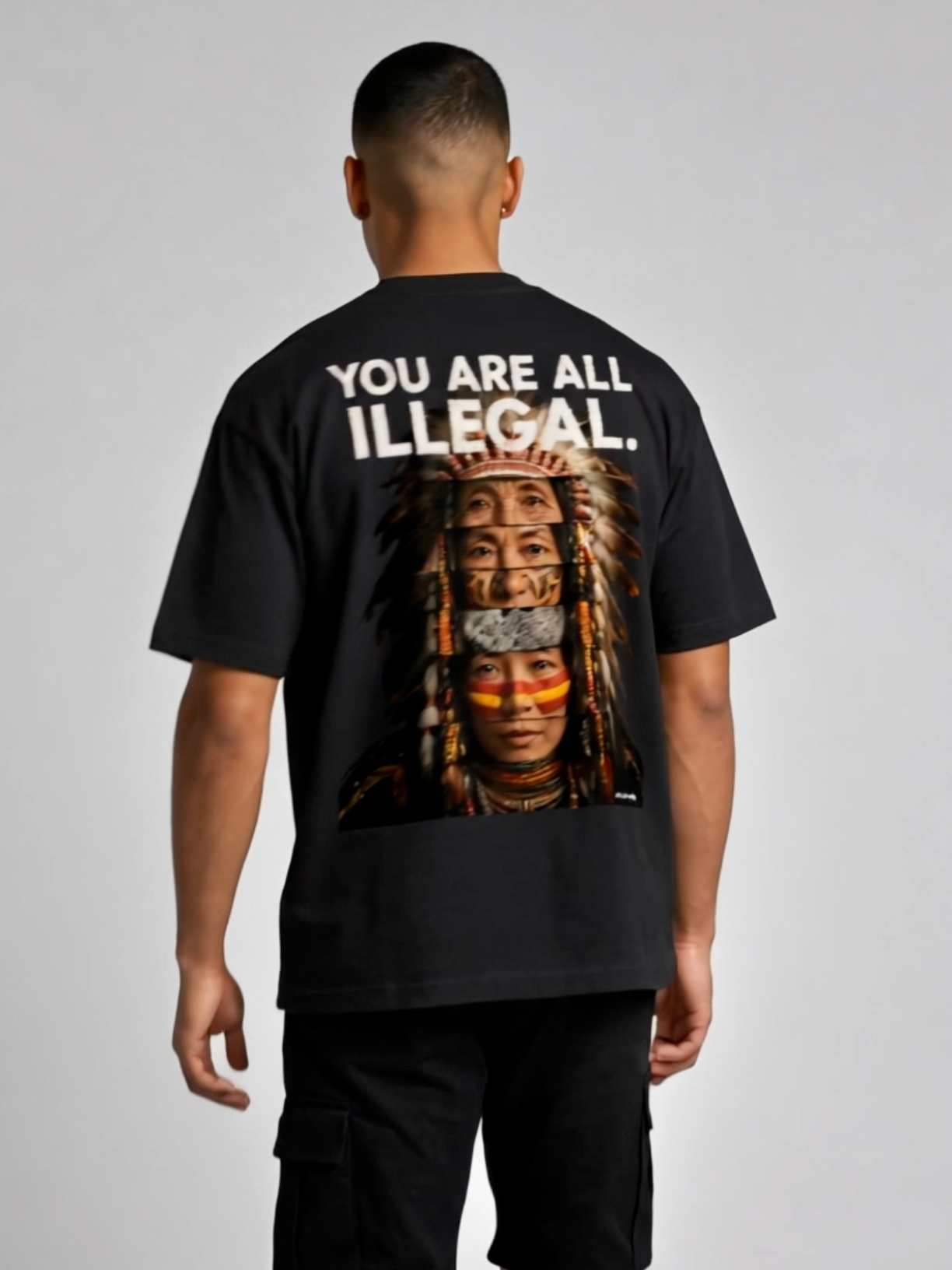 You Are All Illegal oversized heavyweight graphic tee in black by Apollo Moda, view 5